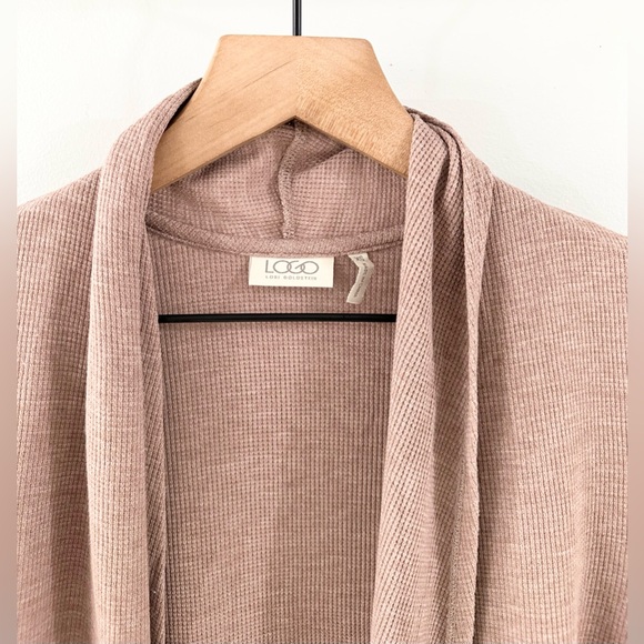 LOGO Lori Goldstein Waffle Knit Cardigan Brown Size XS - Picture 5 of 6